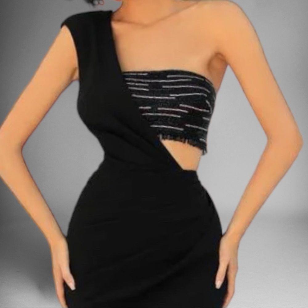 New With Tags Tarik Ediz-51058 Embellished Asymmetrical Evening Dress Size 36/4 - Picture 3 of 8